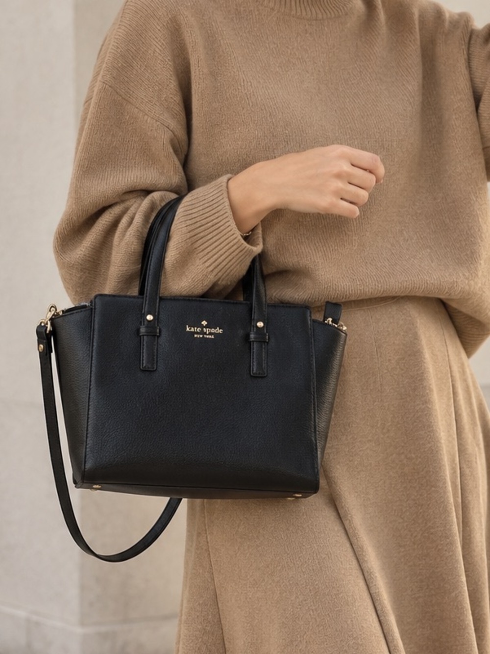 kate spade Black Cow Leather Satchel with Gold Logo Hardware